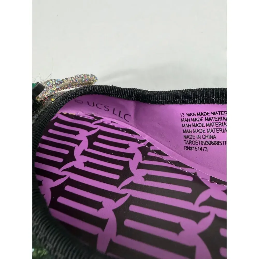 Wicked Girls Ground Up Glitter Ballet Flats Black Green Rhinestone Bow Size 13